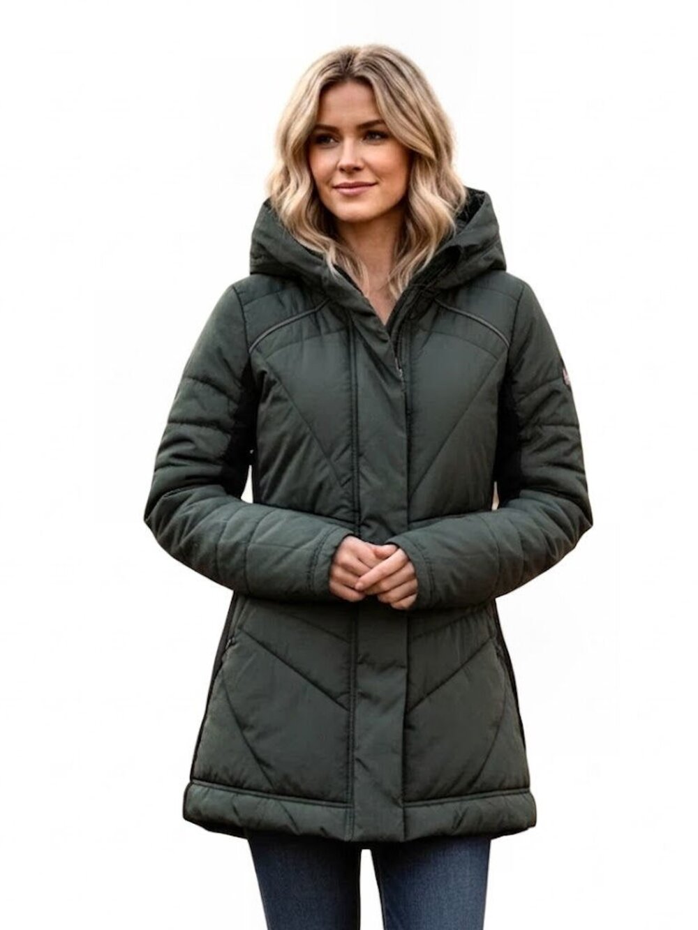 Zella Beyond Hooded Puffer Jacket, Green, Womens Size Medium